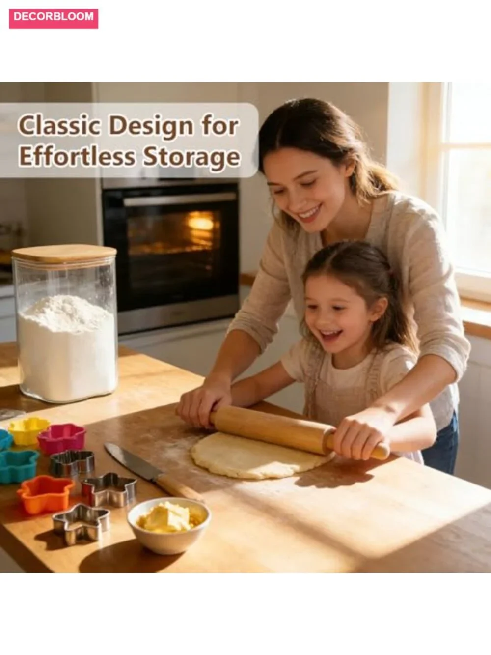 1.2 Gallon Glass Flour Storage Containers with Bamboo Lids Set of 2